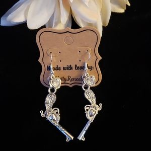 Gun Shaped Earrings With Hearts